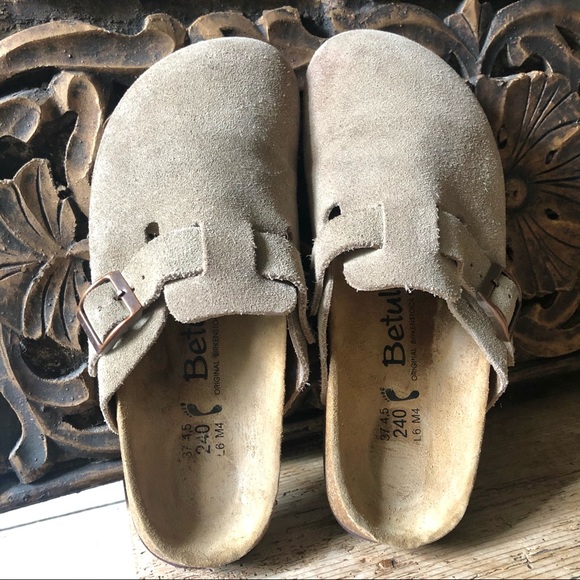 Birkenstock Shoes | Birkenstock Betula Taupe Suede Boston Clogs 376 | Poshmark